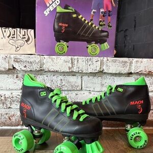 Vintage Mach 5 Black Roller Skates with Green Accents